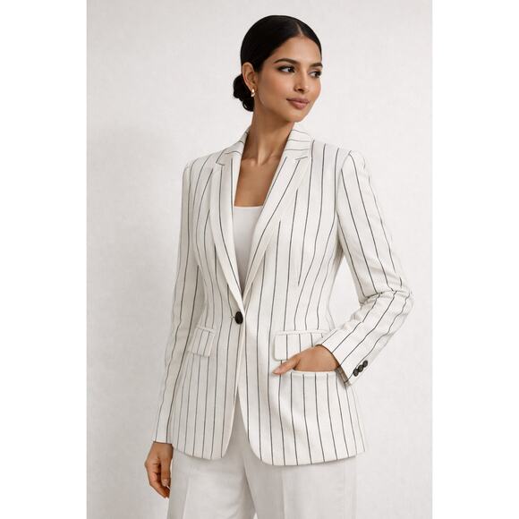 Dkny Jackets & Blazers - DKNY Womens White Pinstripe Single Button Blazer Jacket Sz 4